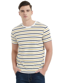 Zengjo Mens Cotton Striped Short Sleeve Crew Neck T-Shirt