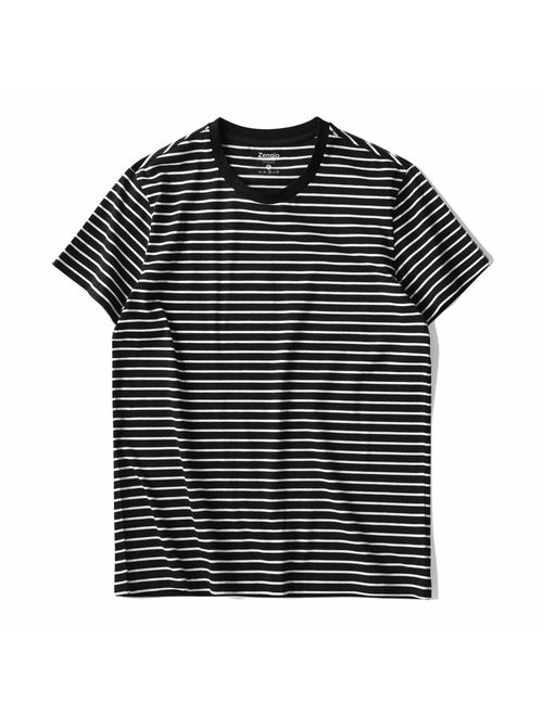 Zengjo Mens Cotton Striped Short Sleeve Crew Neck T-Shirt