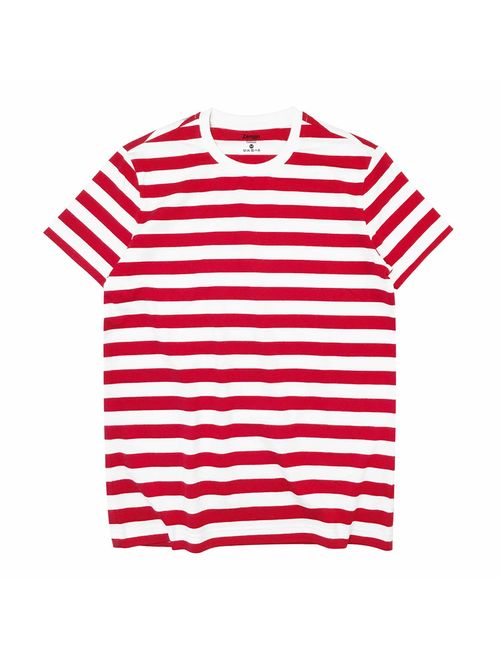 Zengjo Mens Cotton Striped Short Sleeve Crew Neck T-Shirt