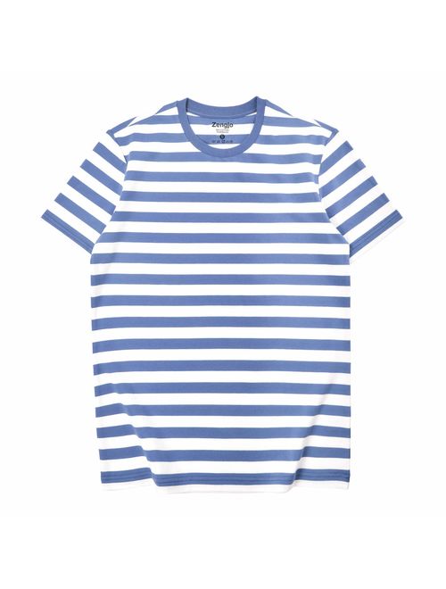 Zengjo Mens Cotton Striped Short Sleeve Crew Neck T-Shirt