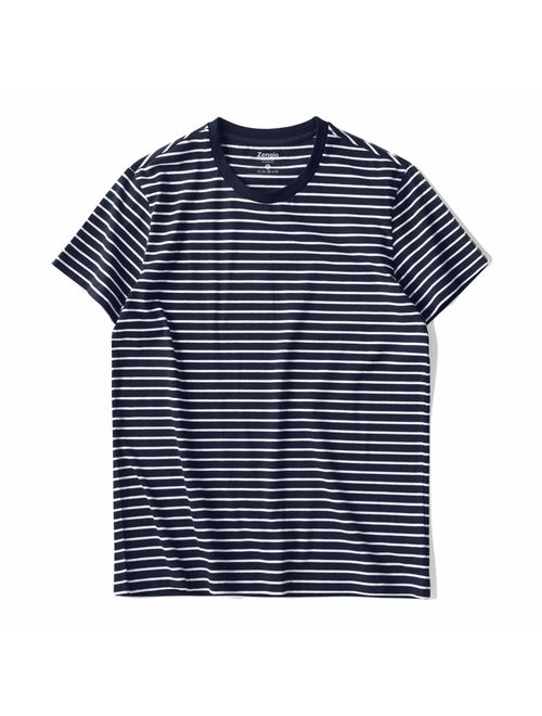 Zengjo Mens Cotton Striped Short Sleeve Crew Neck T-Shirt