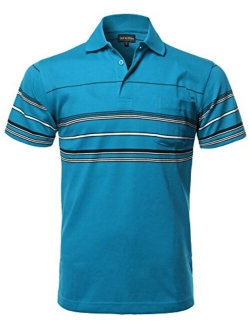 Style by William Men's Casual Striped Short Sleeves Three-Button Polo T-Shirt