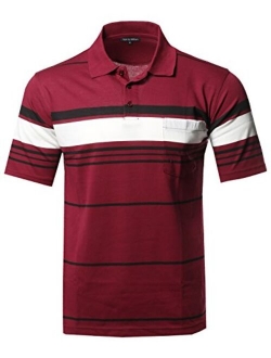 Style by William Men's Casual Striped Short Sleeves Three-Button Polo T-Shirt