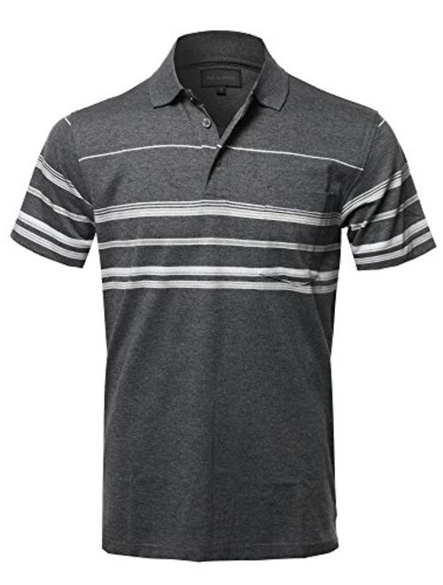 Style by William Men's Casual Striped Short Sleeves Three-Button Polo T-Shirt