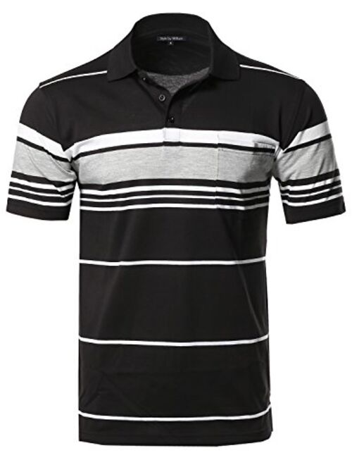 Style by William Men's Casual Striped Short Sleeves Three-Button Polo T-Shirt