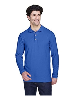 UltraClub Men's Cotto Long Sleeve Relaxed Fit Pique Polo T-Shirt