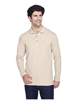 UltraClub Men's Cotto Long Sleeve Relaxed Fit Pique Polo T-Shirt