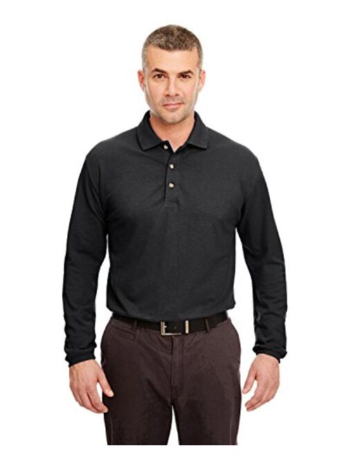 UltraClub Men's Cotto Long Sleeve Relaxed Fit Pique Polo T-Shirt