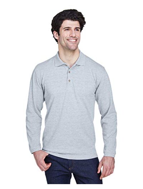 UltraClub Men's Cotto Long Sleeve Relaxed Fit Pique Polo T-Shirt