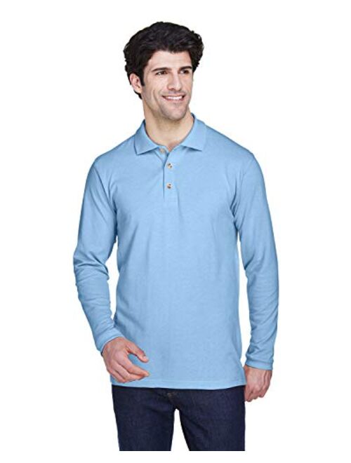 UltraClub Men's Cotto Long Sleeve Relaxed Fit Pique Polo T-Shirt