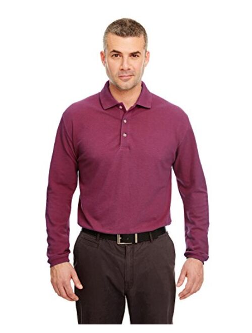 UltraClub Men's Cotto Long Sleeve Relaxed Fit Pique Polo T-Shirt