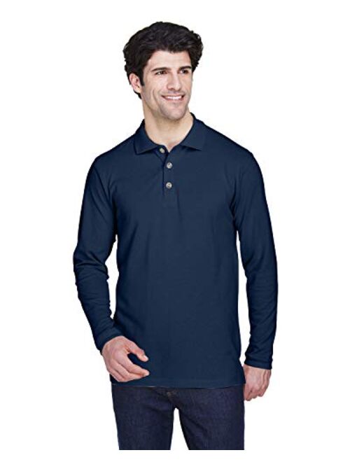 UltraClub Men's Cotto Long Sleeve Relaxed Fit Pique Polo T-Shirt