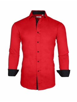 ExQuisite.ZFZ Mens Dress Shirts Long Sleeve Regular Fit Stretch Casual Button Down Shirt