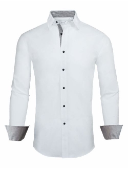 ExQuisite.ZFZ Mens Dress Shirts Long Sleeve Regular Fit Stretch Casual Button Down Shirt