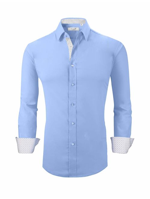 ExQuisite.ZFZ Mens Dress Shirts Long Sleeve Regular Fit Stretch Casual Button Down Shirt