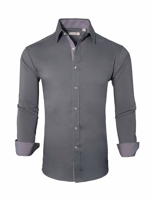 ExQuisite.ZFZ Mens Dress Shirts Long Sleeve Regular Fit Stretch Casual Button Down Shirt