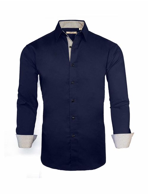 ExQuisite.ZFZ Mens Dress Shirts Long Sleeve Regular Fit Stretch Casual Button Down Shirt