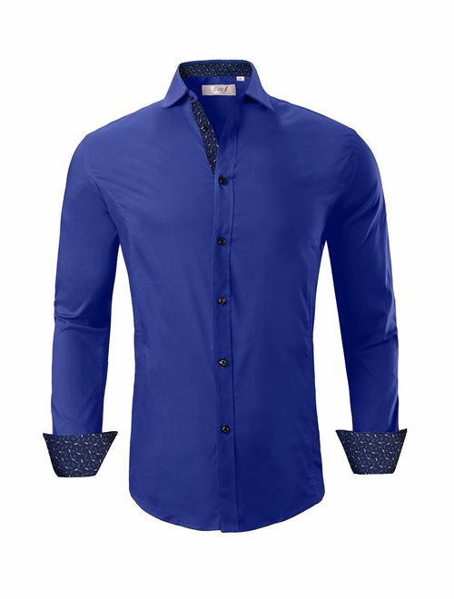 ExQuisite.ZFZ Mens Dress Shirts Long Sleeve Regular Fit Stretch Casual Button Down Shirt