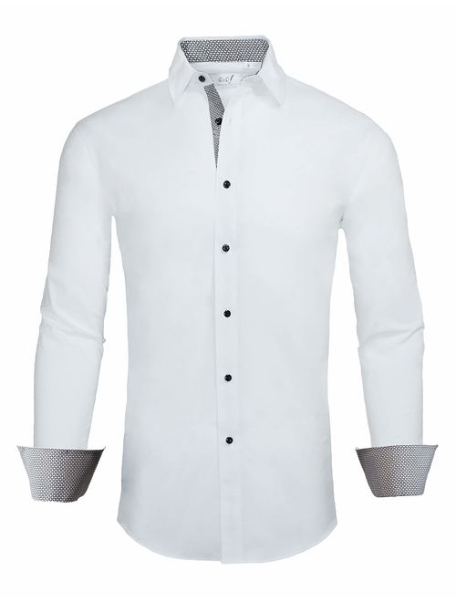 ExQuisite.ZFZ Mens Dress Shirts Long Sleeve Regular Fit Stretch Casual Button Down Shirt