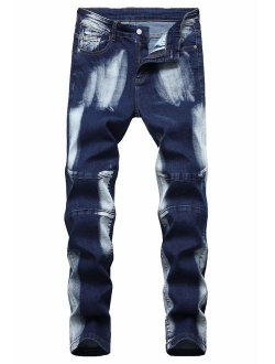 Aiyino Men's Ripped Slim Straight Fit Biker Jeans with Zipper