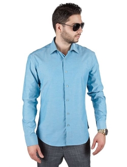 Slim Fit Men's Dress Shirt Solid Color Long Sleeves Spread Collar Fitted by AZAR