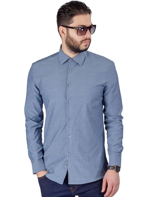 Slim Fit Men's Dress Shirt Solid Color Long Sleeves Spread Collar Fitted by AZAR