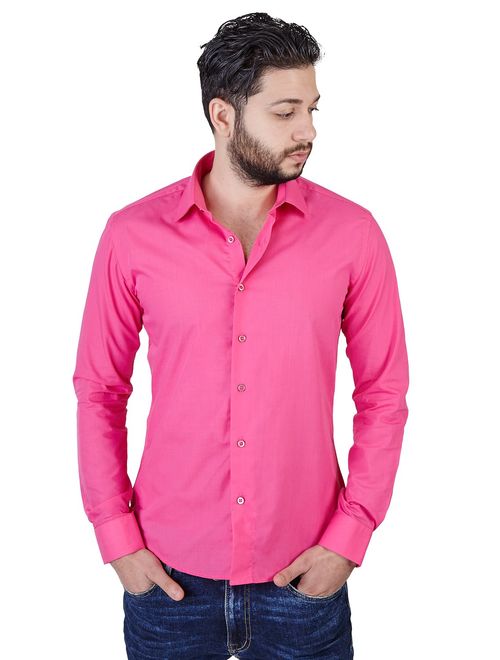 Slim Fit Men's Dress Shirt Solid Color Long Sleeves Spread Collar Fitted by AZAR