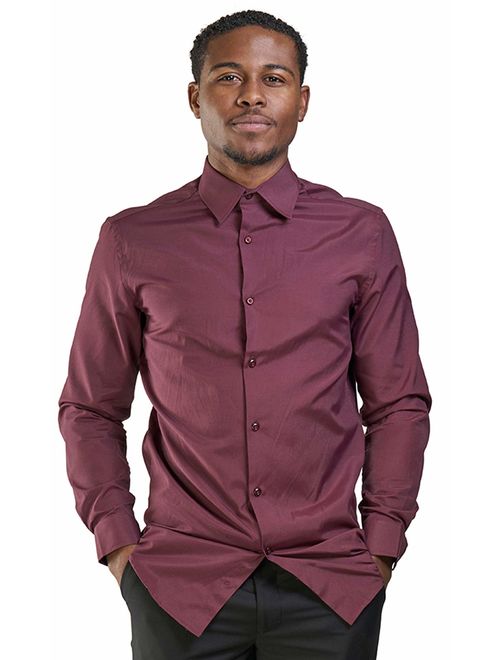 Slim Fit Men's Dress Shirt Solid Color Long Sleeves Spread Collar Fitted by AZAR