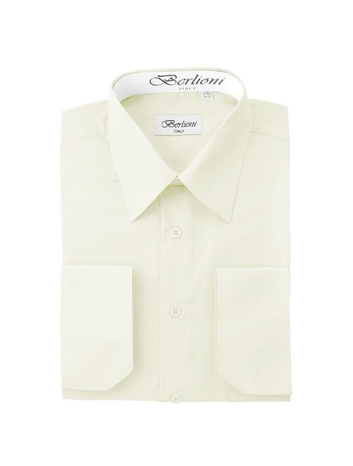 Berlioni Men's Long Sleeve Solid Colors Convertible Cuffs Dress Shirts - Many Colors