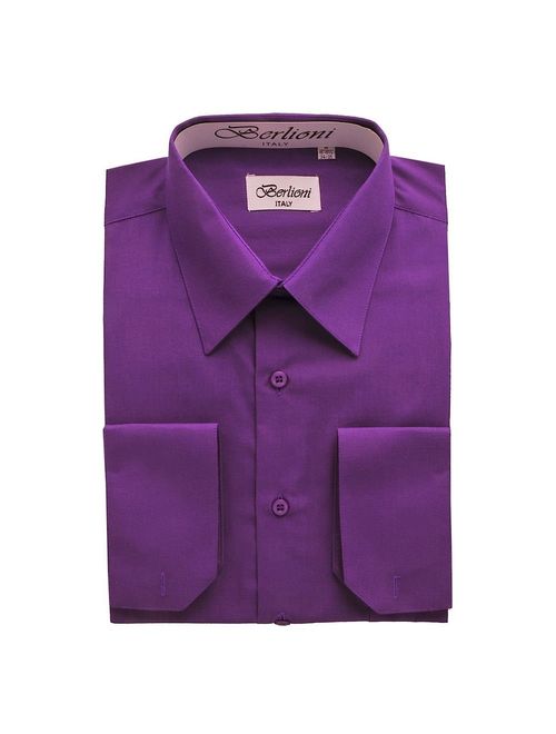 Berlioni Men's Long Sleeve Solid Colors Convertible Cuffs Dress Shirts - Many Colors