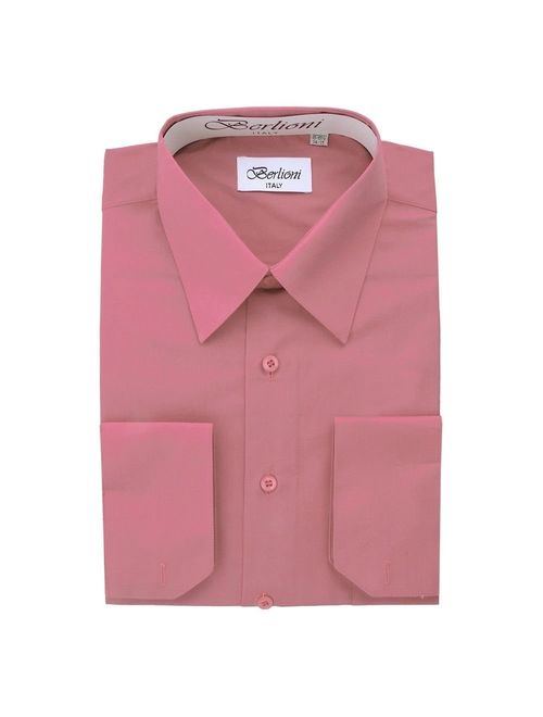 Berlioni Men's Long Sleeve Solid Colors Convertible Cuffs Dress Shirts - Many Colors