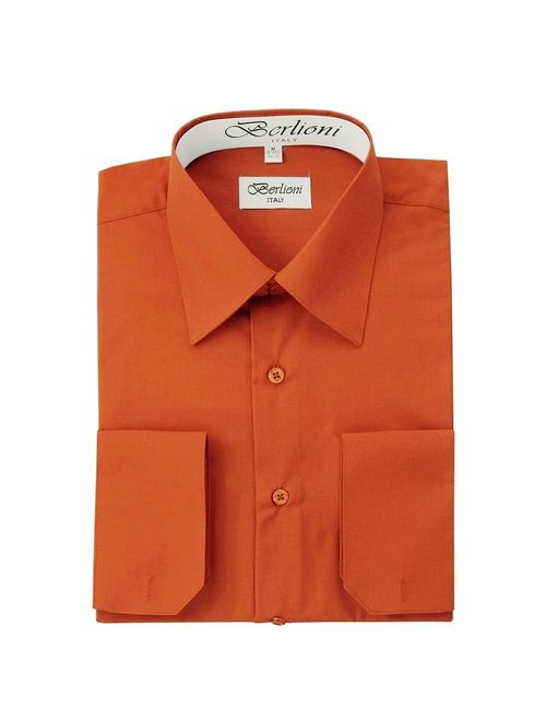 Berlioni Men's Long Sleeve Solid Colors Convertible Cuffs Dress Shirts - Many Colors