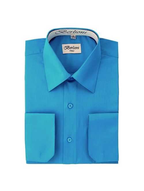 Berlioni Men's Long Sleeve Solid Colors Convertible Cuffs Dress Shirts - Many Colors