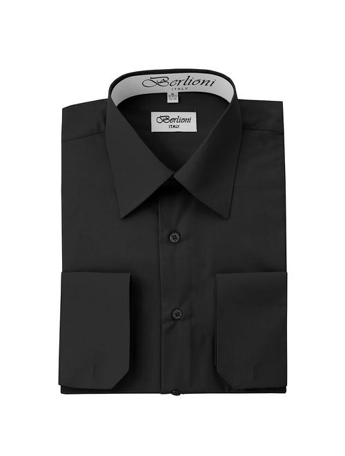 Berlioni Men's Long Sleeve Solid Colors Convertible Cuffs Dress Shirts - Many Colors