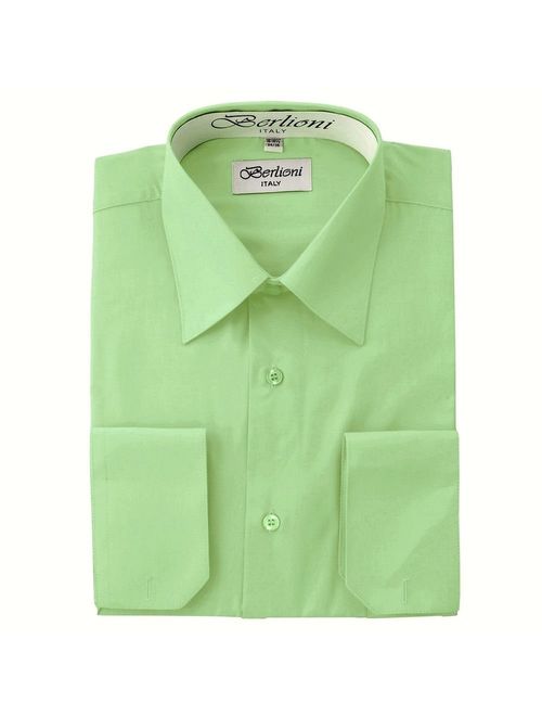 Berlioni Men's Long Sleeve Solid Colors Convertible Cuffs Dress Shirts - Many Colors