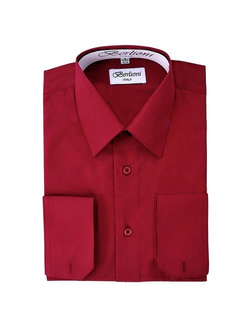 Berlioni Men's Long Sleeve Solid Colors Convertible Cuffs Dress Shirts - Many Colors