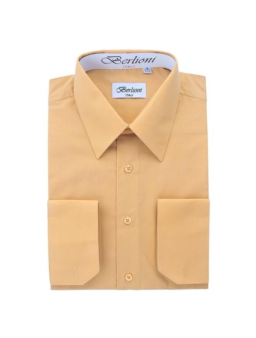 Berlioni Men's Long Sleeve Solid Colors Convertible Cuffs Dress Shirts - Many Colors