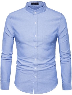 WHATLEES Mens Hipster Mandarin Collar Slim Fit Long Sleeve Oxford Dress Shirt with Pocket