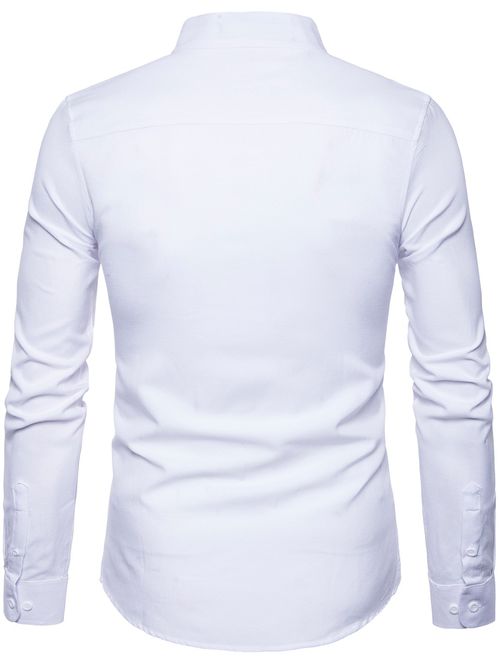 WHATLEES Mens Hipster Mandarin Collar Slim Fit Long Sleeve Oxford Dress Shirt with Pocket