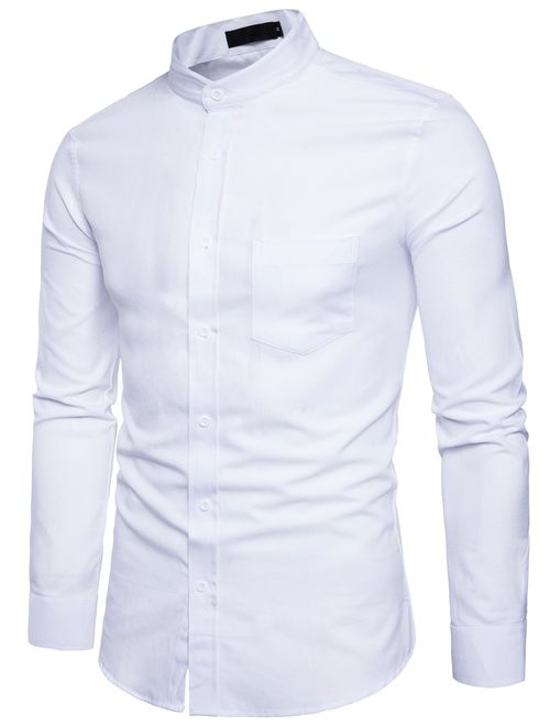 WHATLEES Mens Hipster Mandarin Collar Slim Fit Long Sleeve Oxford Dress Shirt with Pocket