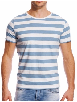 Zecmos Mens Stripes T-Shirts Casual Slim Fit Tshirts Striped Tees Top