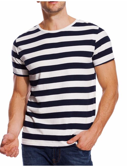 Zecmos Mens Stripes T-Shirts Casual Slim Fit Tshirts Striped Tees Top