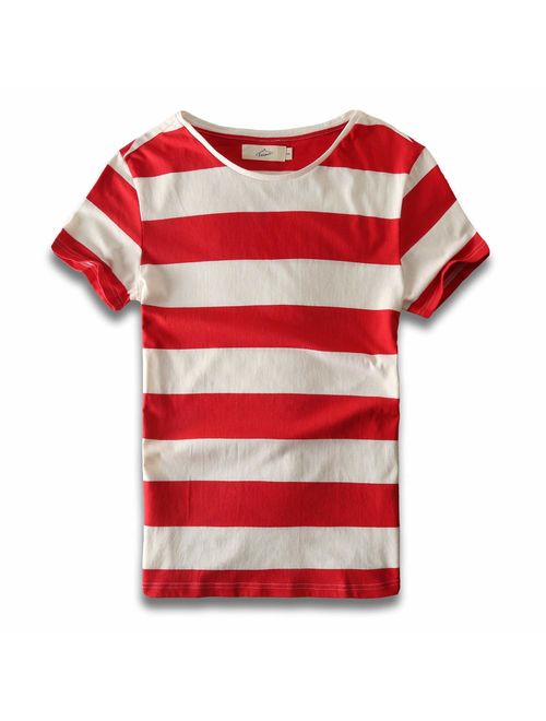 Zecmos Mens Stripes T-Shirts Casual Slim Fit Tshirts Striped Tees Top