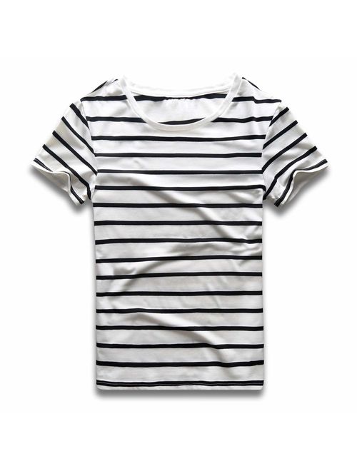 Zecmos Mens Stripes T-Shirts Casual Slim Fit Tshirts Striped Tees Top