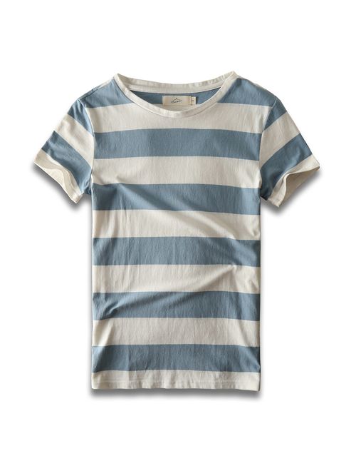 Zecmos Mens Stripes T-Shirts Casual Slim Fit Tshirts Striped Tees Top