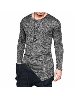 F.Honey Men's Side Pocket Turndown Collar Swag Curved Hem Long Sleeve Cowl Hip Hop Hipster Slim T-Shirt