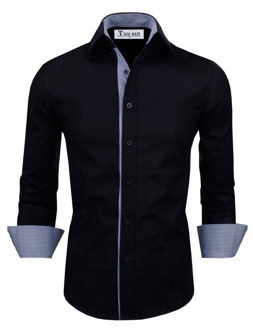 TAM WARE Men Casual Slim Fit Inner Striped Longsleeve Shirt