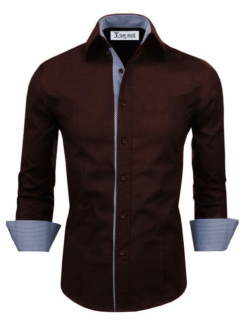 TAM WARE Men Casual Slim Fit Inner Striped Longsleeve Shirt