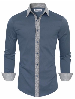 TAM WARE Mens Casual Slim Fit Contrast Lining Button Down Dress Shirts