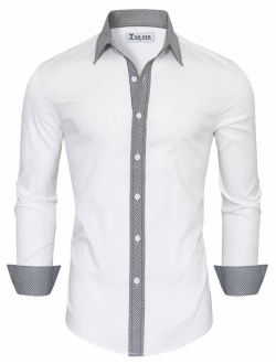 TAM WARE Mens Casual Slim Fit Contrast Lining Button Down Dress Shirts